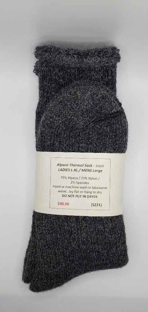 S221 Alpaca Thermal Sock Black Ladies XL / Mens Large – Country Gables Ltd.